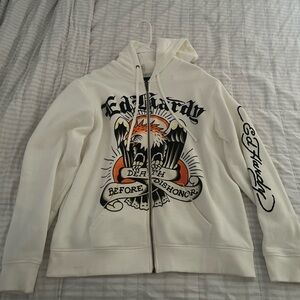 Ed Hardy White Hoodie with Black Logo Tag